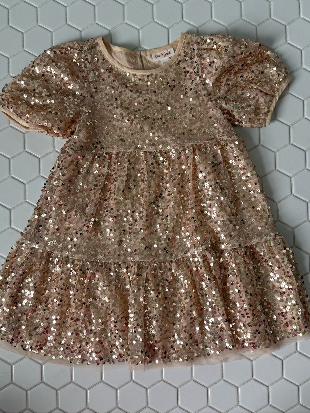 Cat & Jack Girls' Rose Sequin Tiered Dress